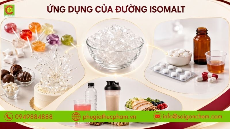 Isomalt được dùng phổ biến trong bánh kẹo, dược phẩm và thực phẩm ăn kiêng.