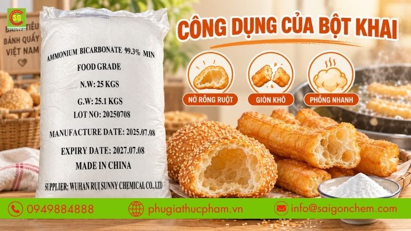 Bột khai giúp bánh nở xốp, giòn rụm và khô ráo.