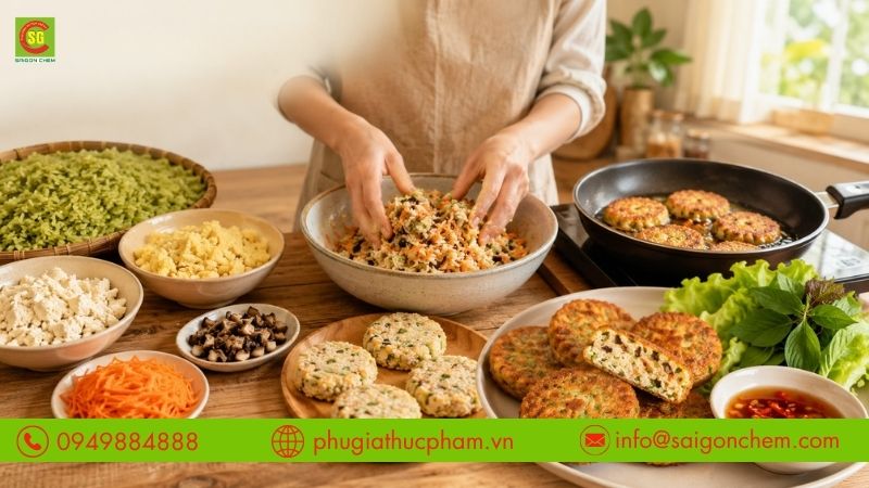 Các bước đơn giản giúp làm chả cốm chay vàng giòn, mềm bùi tại nhà.