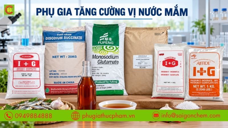 Các nhóm phụ gia phổ biến giúp tăng cường và cân bằng vị nước mắm.