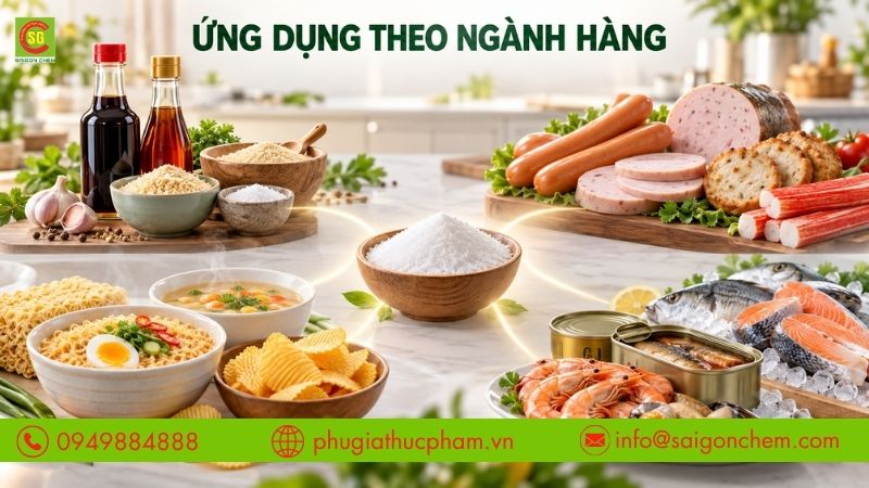 Chất điều vị được ứng dụng rộng rãi trong nhiều ngành thực phẩm.