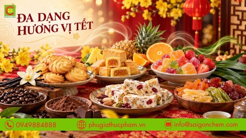 Đa dạng hương liệu giúp bánh kẹo Tết thêm thơm ngon và hấp dẫn.