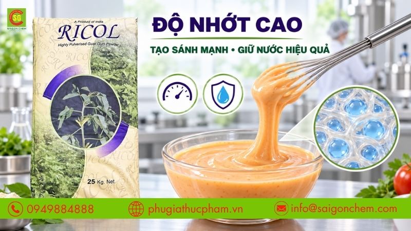 Độ nhớt cao giúp tạo sánh mạnh và giữ nước hiệu quả.