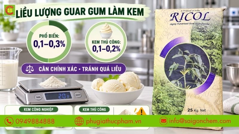 Dùng Guar Gum đúng liều lượng giúp kem mịn mà không gây cảm giác nhớt.