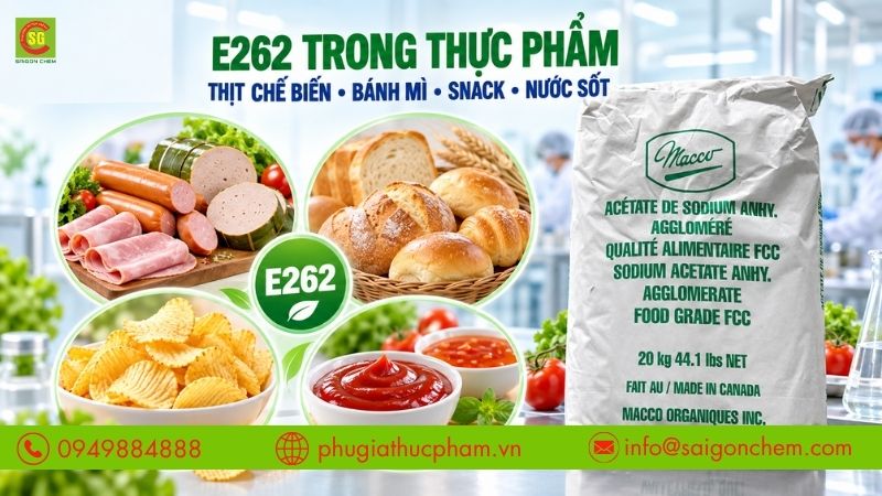E262 được ứng dụng trong thịt chế biến, bánh mì, snack và nước sốt.