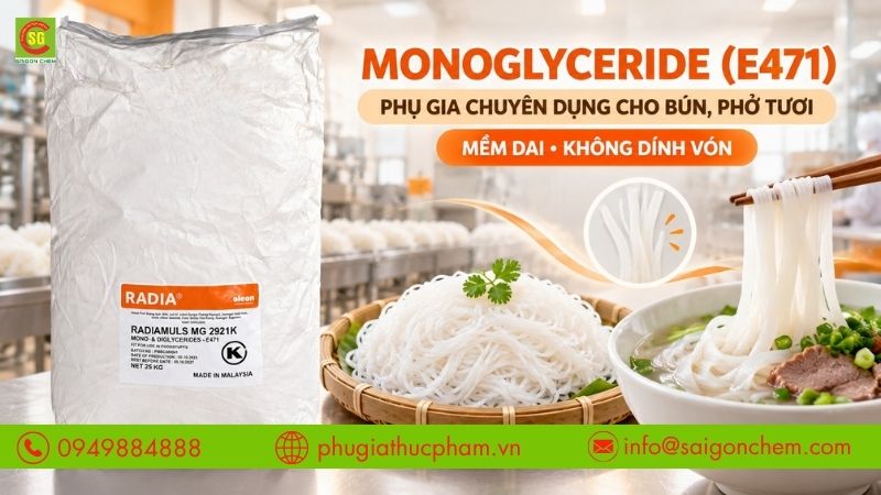 E471 giúp sợi bún mềm dai, hạn chế dính vón sau khi chế biến.