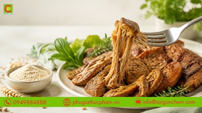 Gluten tạo kết cấu dai, phù hợp sản xuất seitan và thịt chay.