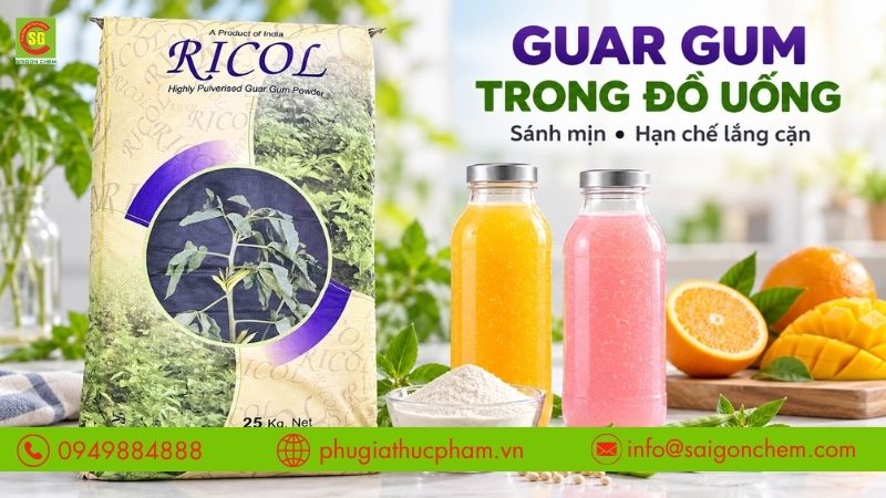 Guar Gum giúp đồ uống có độ sánh và hạn chế lắng cặn.