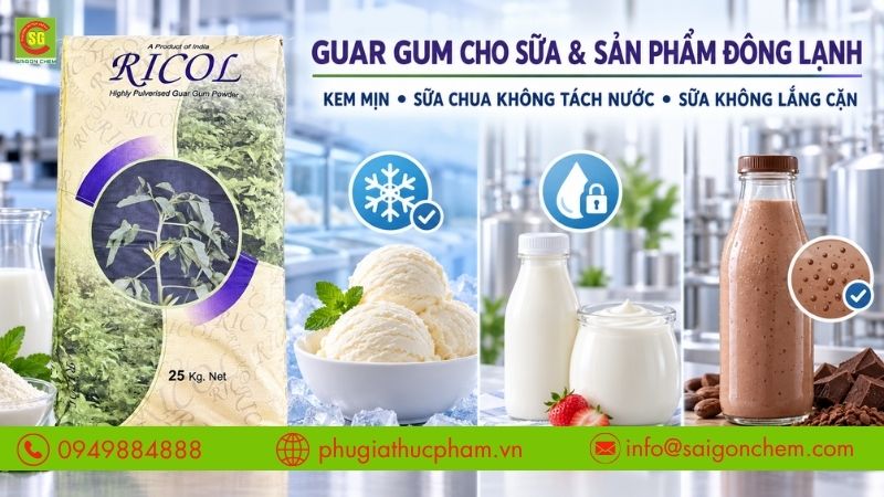 Guar Gum giúp kem, sữa chua và đồ uống từ sữa giữ kết cấu ổn định.