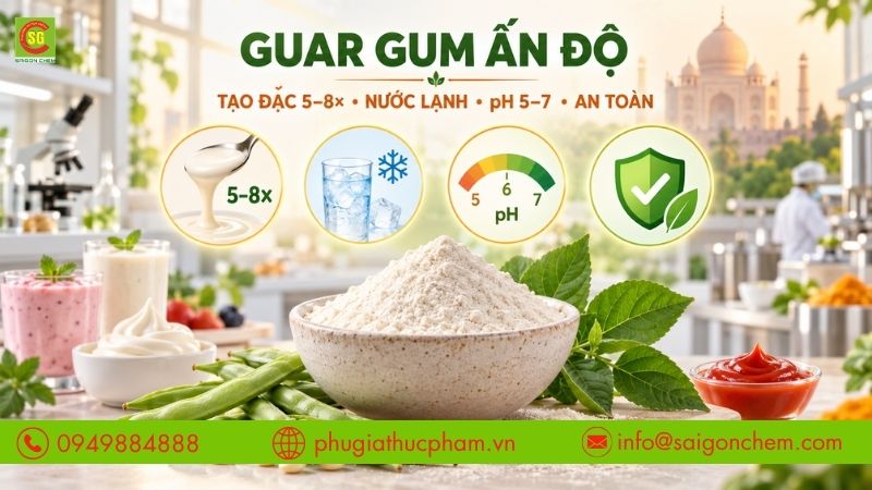 Guar Gum nổi bật với khả năng tạo đặc nhanh và ổn định trong nhiều công thức.