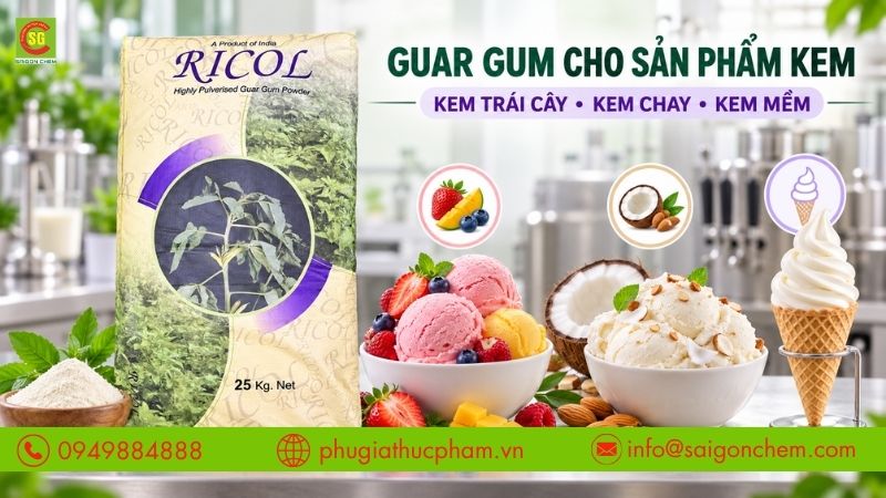 Guar Gum phù hợp cho kem trái cây, kem chay và kem mềm.