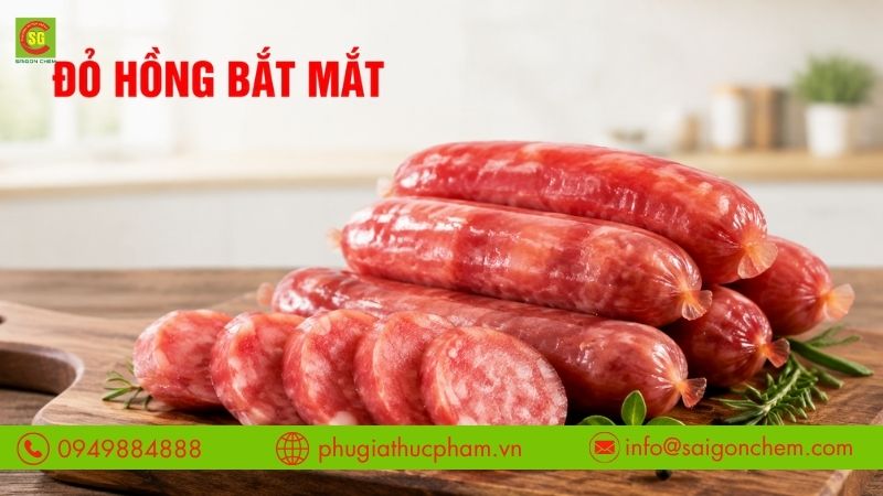 Màu đỏ hồng bắt mắt giúp lạp xưởng hấp dẫn và ngon mắt hơn.