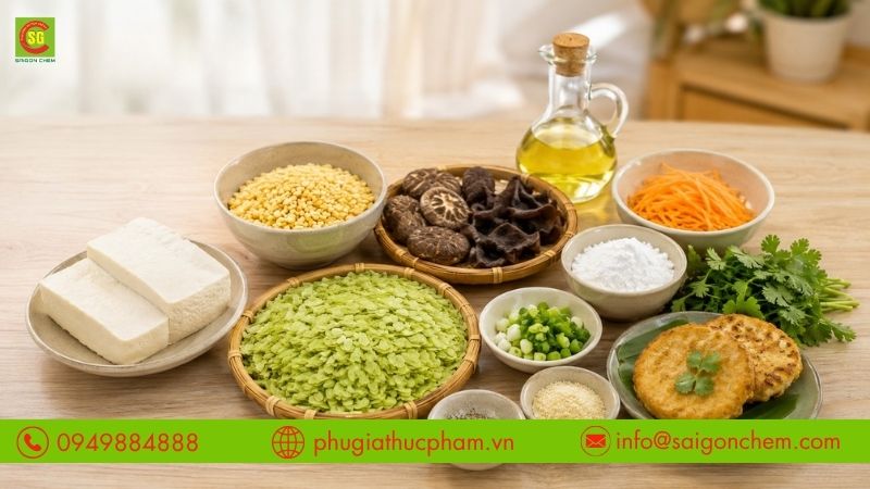 Nguyên liệu đơn giản giúp tạo nên món chả cốm chay thơm ngon, hấp dẫn.