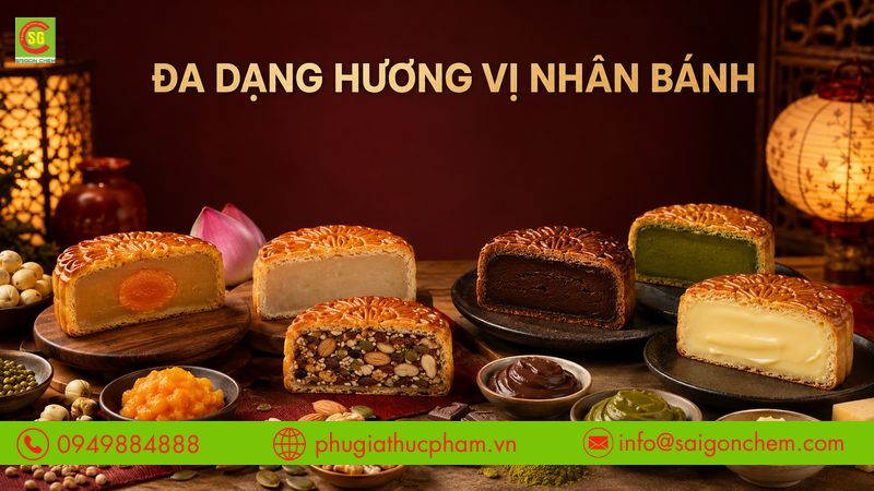 Nguyên liệu nhân truyền thống và hiện đại giúp tạo nên hương vị đa dạng cho bánh trung thu.