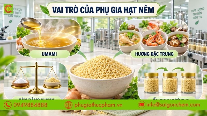 Phụ gia giúp hạt nêm đậm đà và ổn định hương vị.