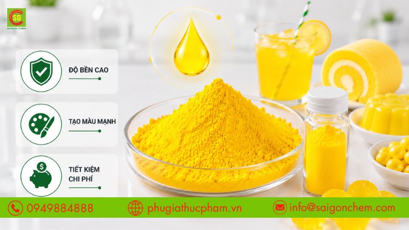 Quinoline Yellow có độ bền cao, tạo màu mạnh và tiết kiệm chi phí.