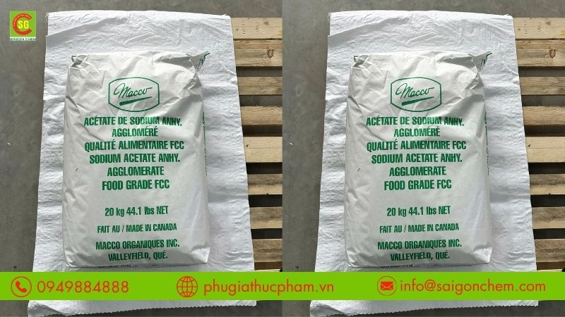 Sodium Acetate dạng bột tinh thể trắng, được sử dụng phổ biến trong sản xuất và bảo quản thực phẩm.