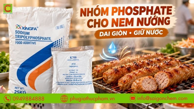 STPP và Phosphat Mix  giúp nem nướng tăng độ dai giòn và giữ nước tốt hơn, hỗ trợ cải thiện độ kết dính và cấu trúc cho nem nướng