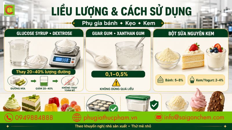 Sử dụng đúng tỷ lệ phụ gia giúp tối ưu kết cấu, hương vị và hiệu quả sản xuất.