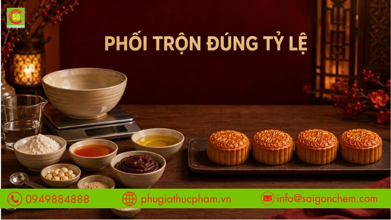 Tỷ lệ phối trộn hợp lý là yếu tố quan trọng để bánh trung thu đạt chất lượng ổn định.