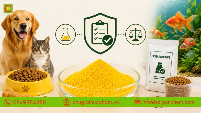 Việc sử dụng Quinoline Yellow phải tuân thủ quy định về phụ gia thức ăn chăn nuôi.