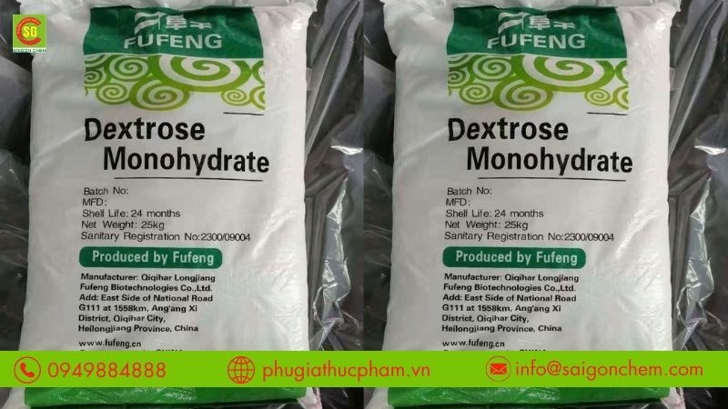 Dextrose Monohydrate Trung Quốc dạng tinh thể trắng, dễ tan trong nước.