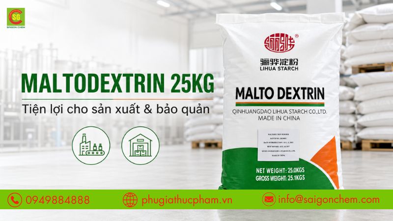 Maltodextrin đóng gói theo quy cách bao 25kg