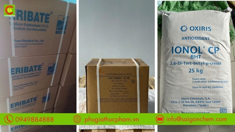 Các loại phụ gia chống oxy hóa  phổ biến trong chế biến thực phẩm gồm Ascorbic Acid, Sodium Erythorbate và BHT