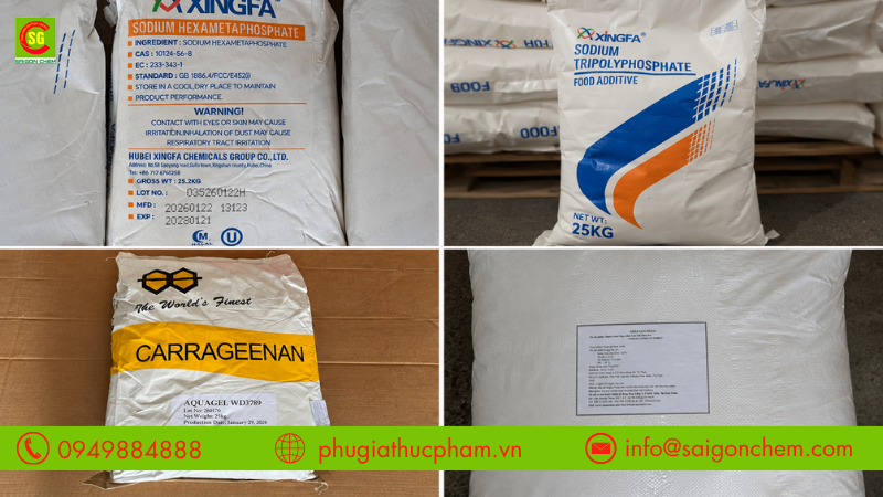 Các nhóm phụ gia tạo liên kết gồm polyphosphate, gel, gum và tinh bột với cơ chế kết dính khác nhau