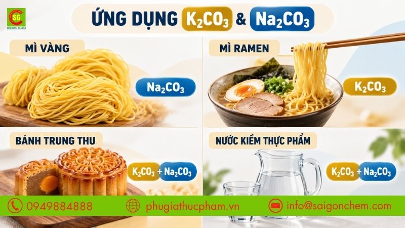 Cách lựa chọn K2CO3 và Na2CO3 trong sản xuất mì vàng, mì ramen, bánh trung thu và nước kiềm thực phẩm