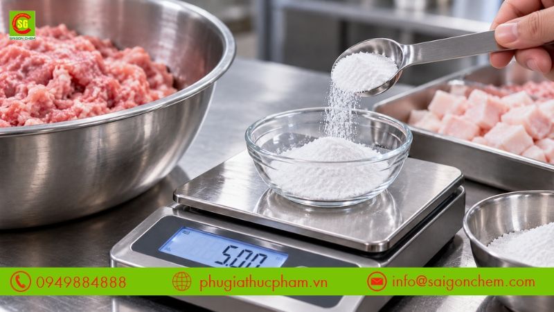 Cần định lượng chính xác phụ gia phốt trước khi phối trộn vào nguyên liệu trong quy trình chế biến thực phẩm
