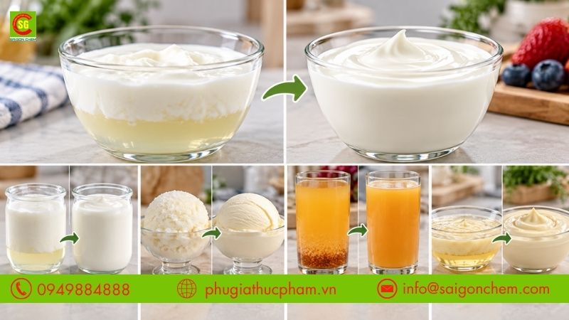 Chất ổn định thực phẩm giup duy trì kết cấu đồng nhất, hạn chế tách nước và tách lớp trong thực phẩm