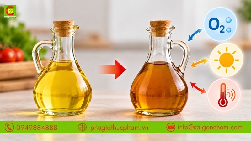 Dầu ăn, thực phẩm chứa chất béo bị ôi do quá trình oxy hóa khi tiếp xúc với oxy, ánh sáng và nhiệt độ cao