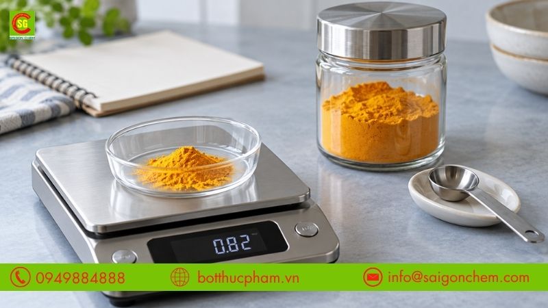 Định lượng phẩm màu theo công thức và bảo quản trong dụng cụ kín, tránh ẩm