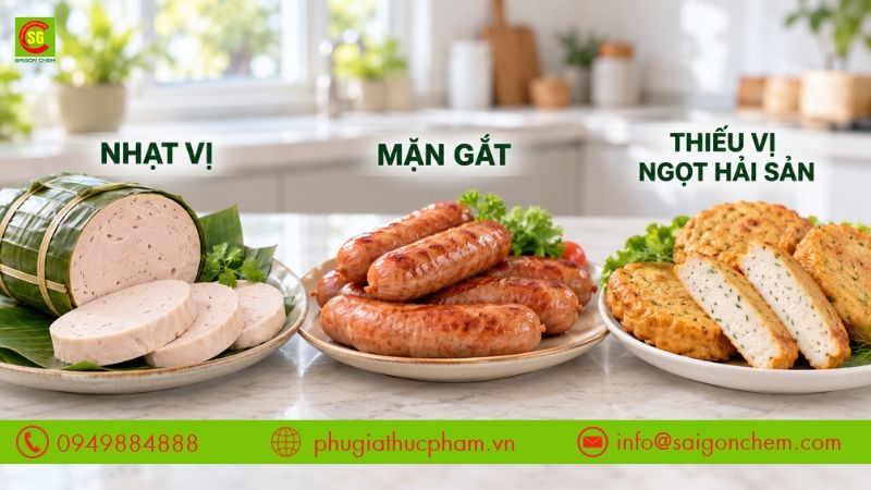 Giò chả, xúc xích và chả cá có thể gặp tình trạng nhạt vị, mặn gắt hoặc thiếu vị ngọt thịt, hải sản khi chế biến