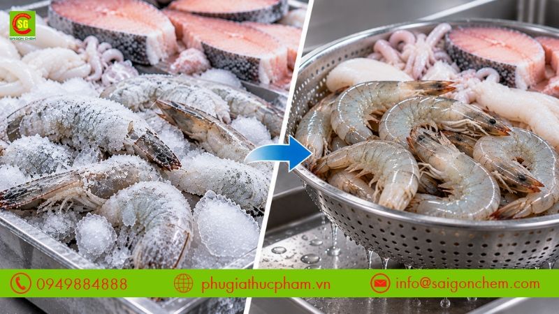 Hao hụt trọng lượng tôm hải sản đông lạnh do mất nước trong quá trình cấp đông và rã đông