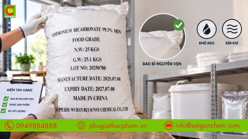 Kiểm tra bao bì nguyên vẹn và bảo quản bột khai nơi khô ráo, kín khí sau khi nhận hàng