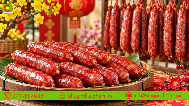 Màu sắc đồng đều giúp lạp xưởng tạo cảm giác tươi ngon và bắt mắt hơn với người mua vào dịp Tết