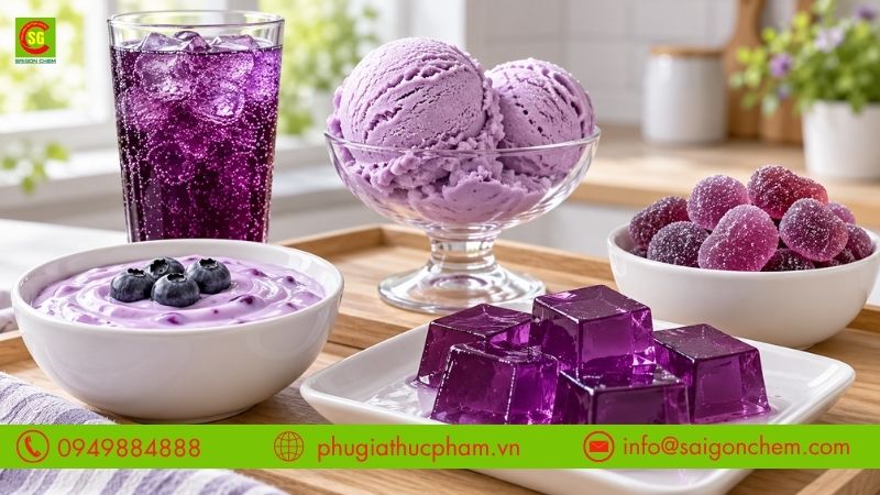 Màu Tím Violet tạo màu cho nước giải khát vị nho, sữa chua việt quất, kem, thạch và kẹo dẻo