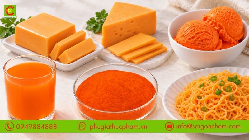 Màu trứng gà Beta Carotene tạo sắc vàng cam cho bơ, phô mai, kem, đồ uống và mì sợi