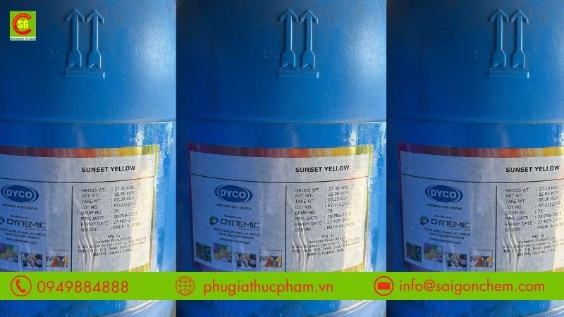 Màu vàng cam Sunset Yellow là màu thực phẩm tổng hợp, có xuất xứ Ấn Độ 
