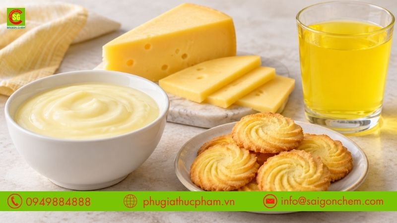 Màu vàng Riboflavin ứng dụng tạo sắc vàng cho sữa chua, phô mai, đồ uống và bánh quy