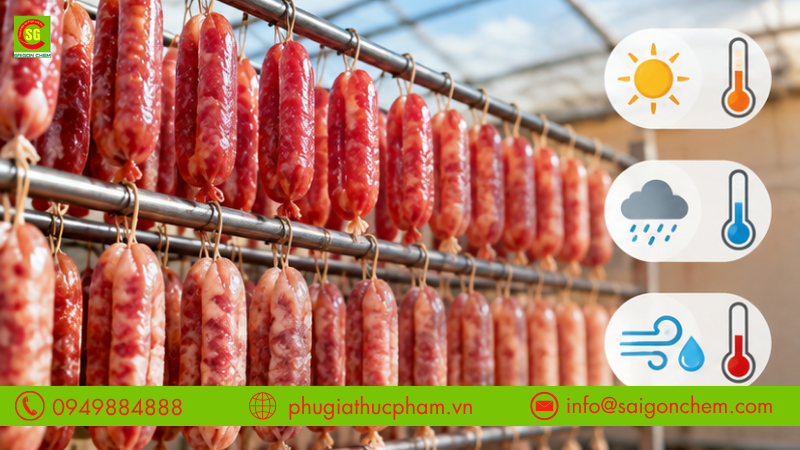 Phơi sấy không ổn định về nhiệt độ, thời gian và độ ẩm cũng là nguyên nhân lạp xưởng không lên màu đẹp