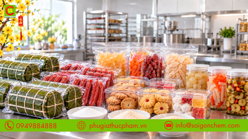 Phụ gia sản xuất thực phẩm Tết giúp cơ sở chế biến duy trì chất lượng sản phẩm đồng đều và kéo dài thời gian lưu kho