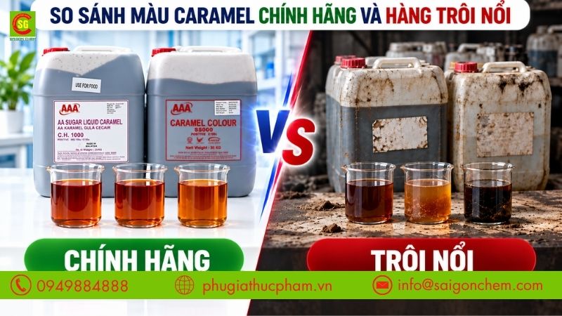So sánh màu Caramel chính hãng và hàng trôi nổi