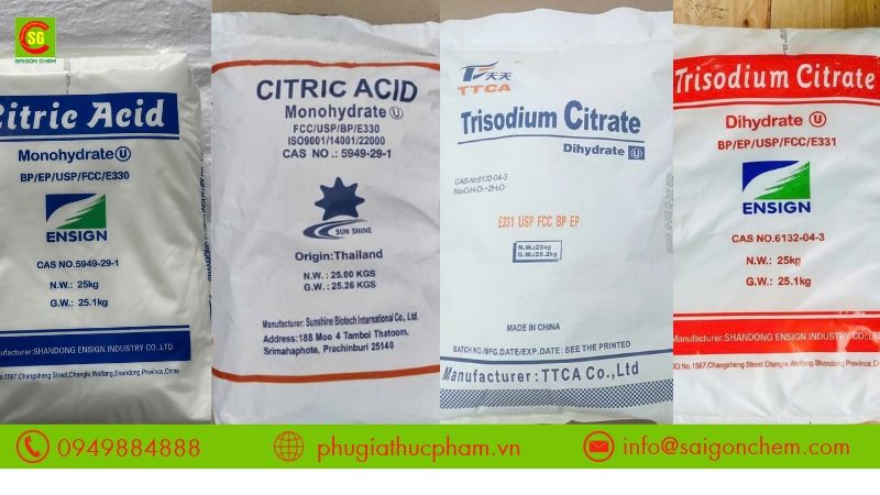 Sodium Citrate và Acid Citric với mã INS 331 và INS 330  được sử dụng rộng rãi trong thực phẩm