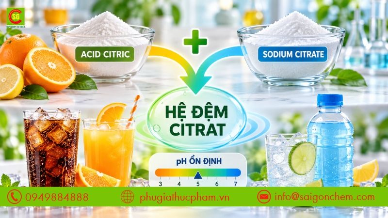 Sử dụng kết hợp sodium citrate và acid citric giúp tạo hệ đệm ổn định độ pH trong đồ uống
