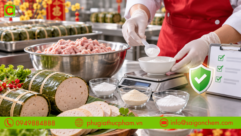 Sử dụng phụ gia làm giò chả Tết đúng tỷ lệ giúp kiểm soát chất lượng và an toàn trong mùa sản xuất cao điểm