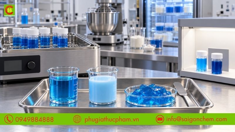 Thử nghiệm sắc xanh trên các nền thực phẩm và điều kiện gia nhiệt, ánh sáng khác nhau