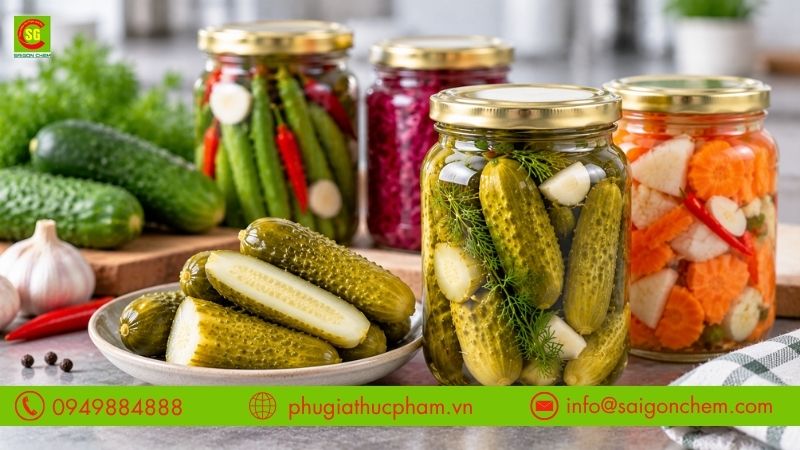 Ứng dụng Canxi Clorua trong rau củ đóng hộp giúp duy trì độ giòn và hạn chế mềm nhũn của dưa chua, dưa leo muối